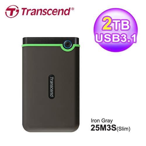 Transcend 創見 StoreJet 25M3 2TB 薄型行動硬碟 TS2TSJ25M3S 鐵灰