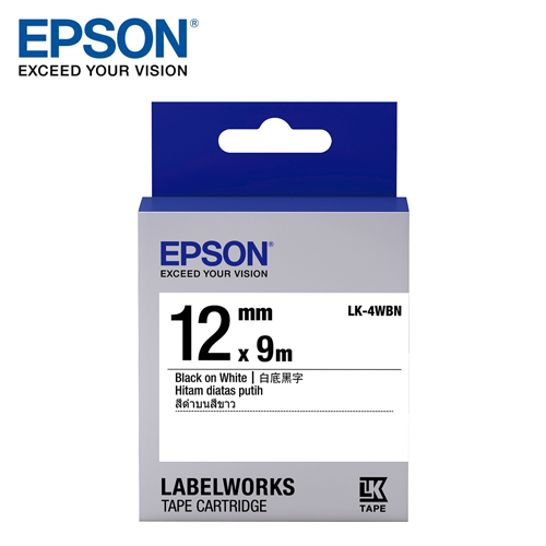 【EPSON】LK-4WBN S654401 標籤帶(一般系列)白底黑字12mm