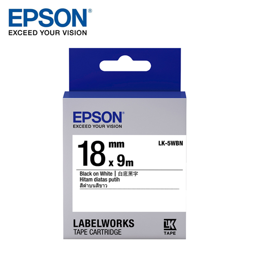【EPSON】LK-5WBN S655401 標籤帶(一般系列)白底黑字18mm
