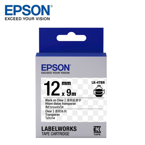 【EPSON】LK-4TBN S654408 標籤帶(透明系列)透明底黑字12mm