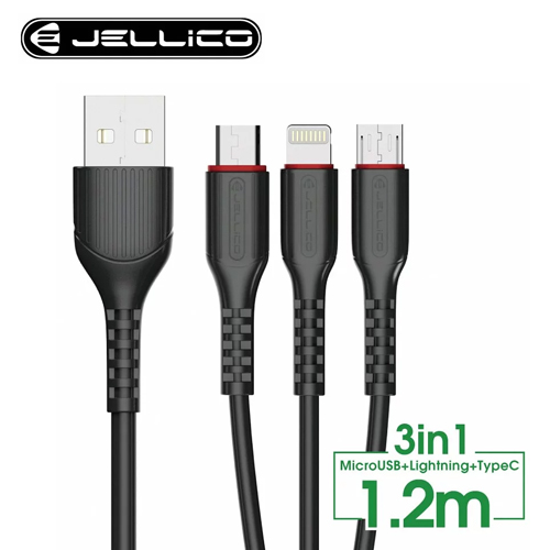【JELLICO】JEC-MT13-BK 一對三充電線(1.2M)-黑