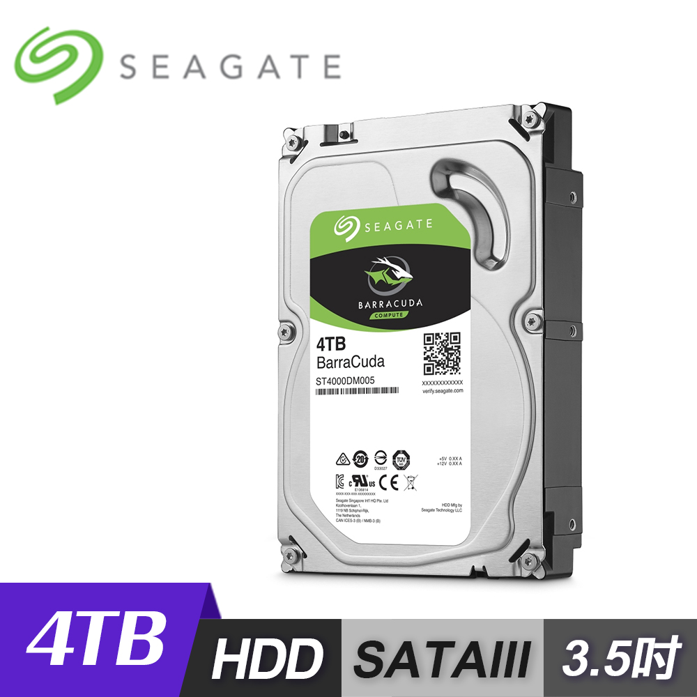 【Seagate 希捷】BarraCuda 4TB 3.5吋桌上型硬碟[ST4000DM004]