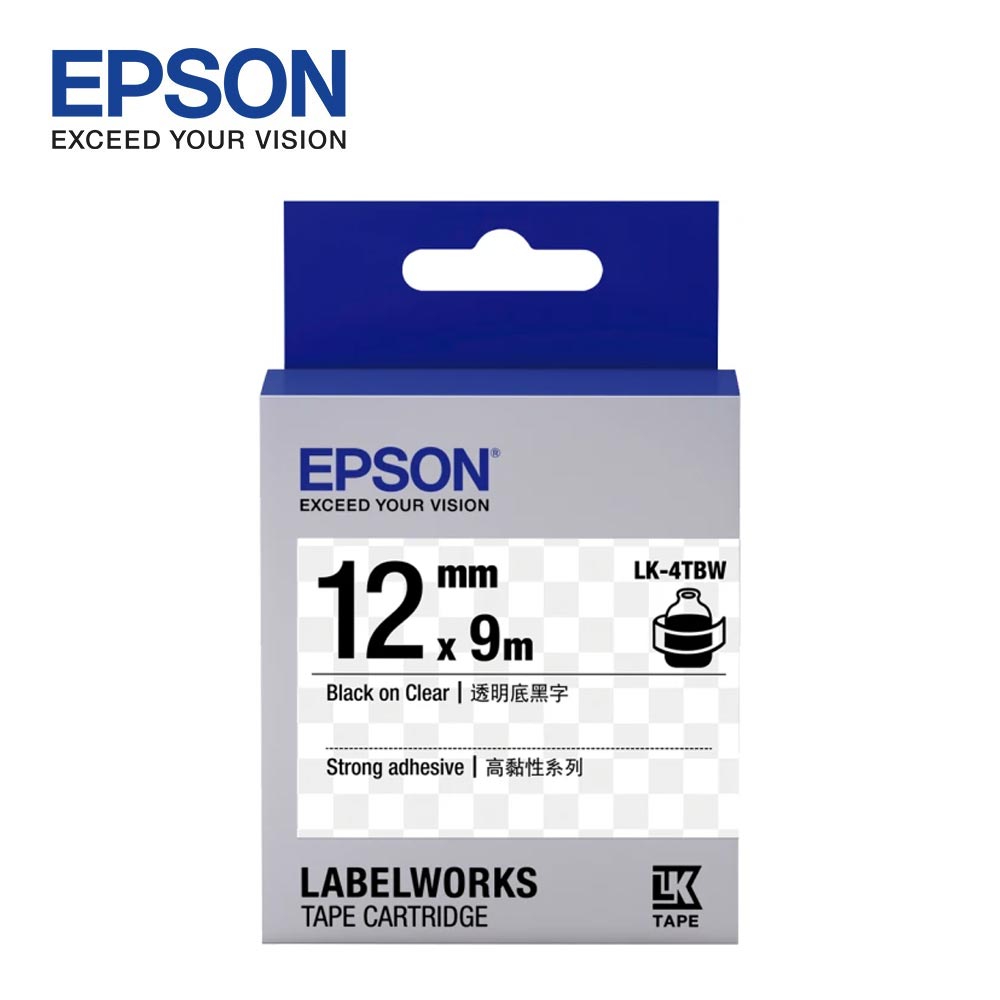 【EPSON】LK-4TBW 標籤帶 透明底黑字12mm