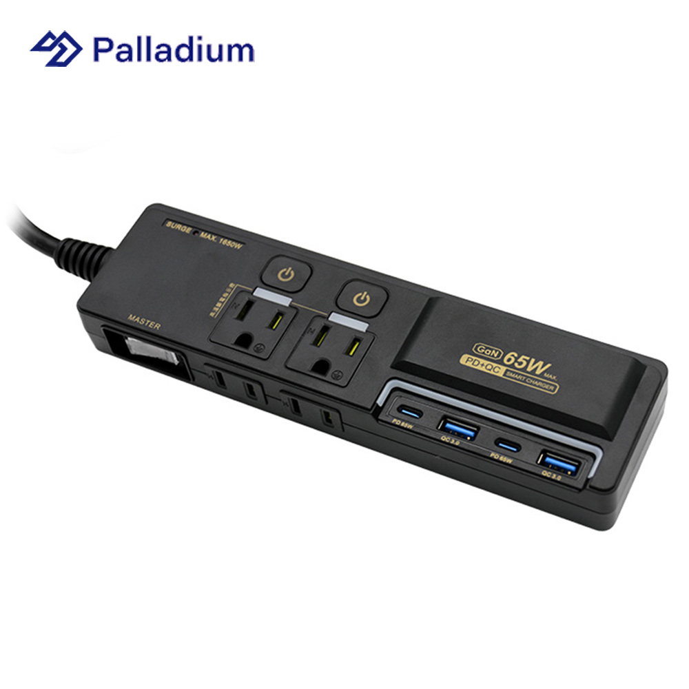 【Palladium】K-201PLC 3開4插3P 65W 氮化鎵USB延長線-黑