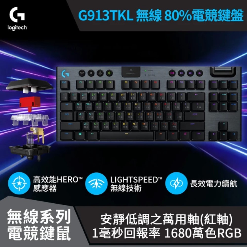 【Logitech 羅技】G913 TKL 無線 機械式遊戲鍵盤【GL線性軸】