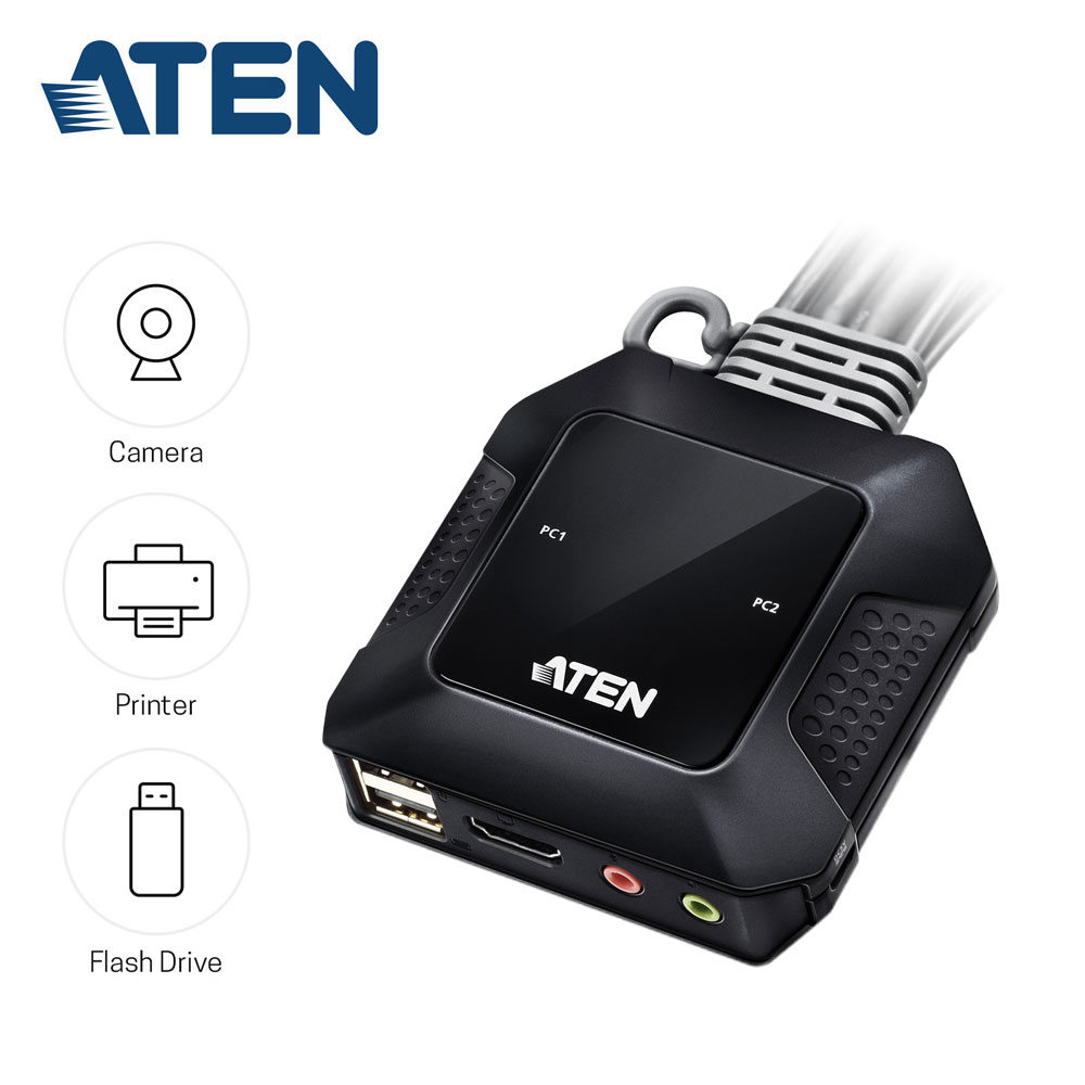 【ATEN 宏正】CS22H 2埠USB 4K HDMI帶線式KVM多電腦切換器