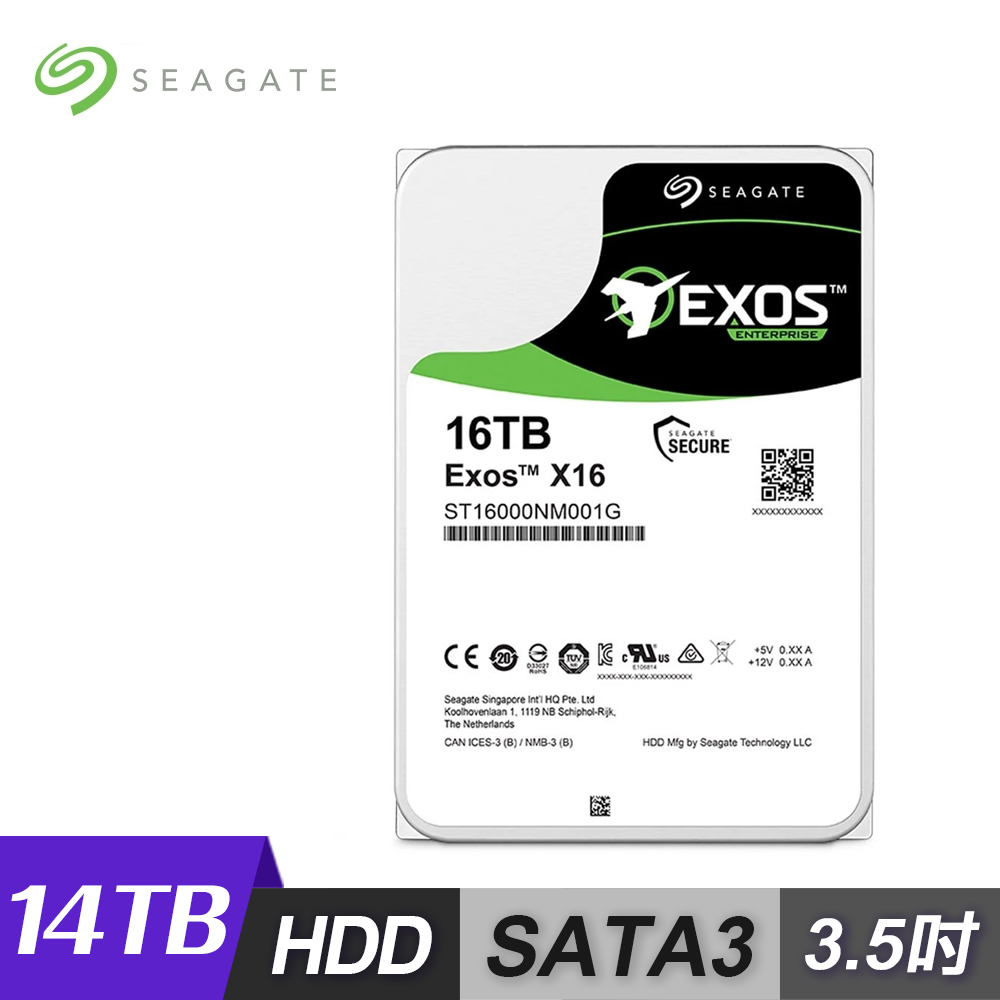 【Seagate 希捷】EXOS 16TB 3.5吋 企業級 氦氣碟 硬碟[ST16000NM001G]