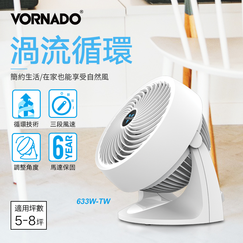 美國VORNADO沃拿多 渦流空氣循環機 循環扇 633W-TW  5-8坪用