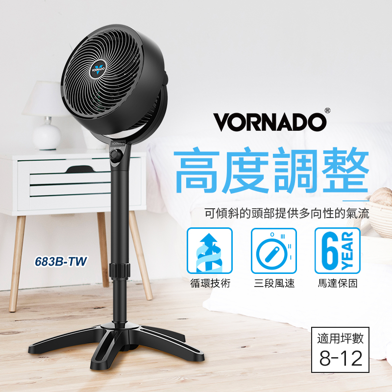 美國VORNADO沃拿多 高腳渦流空氣循環機 循環扇 683-TW 8-12坪用