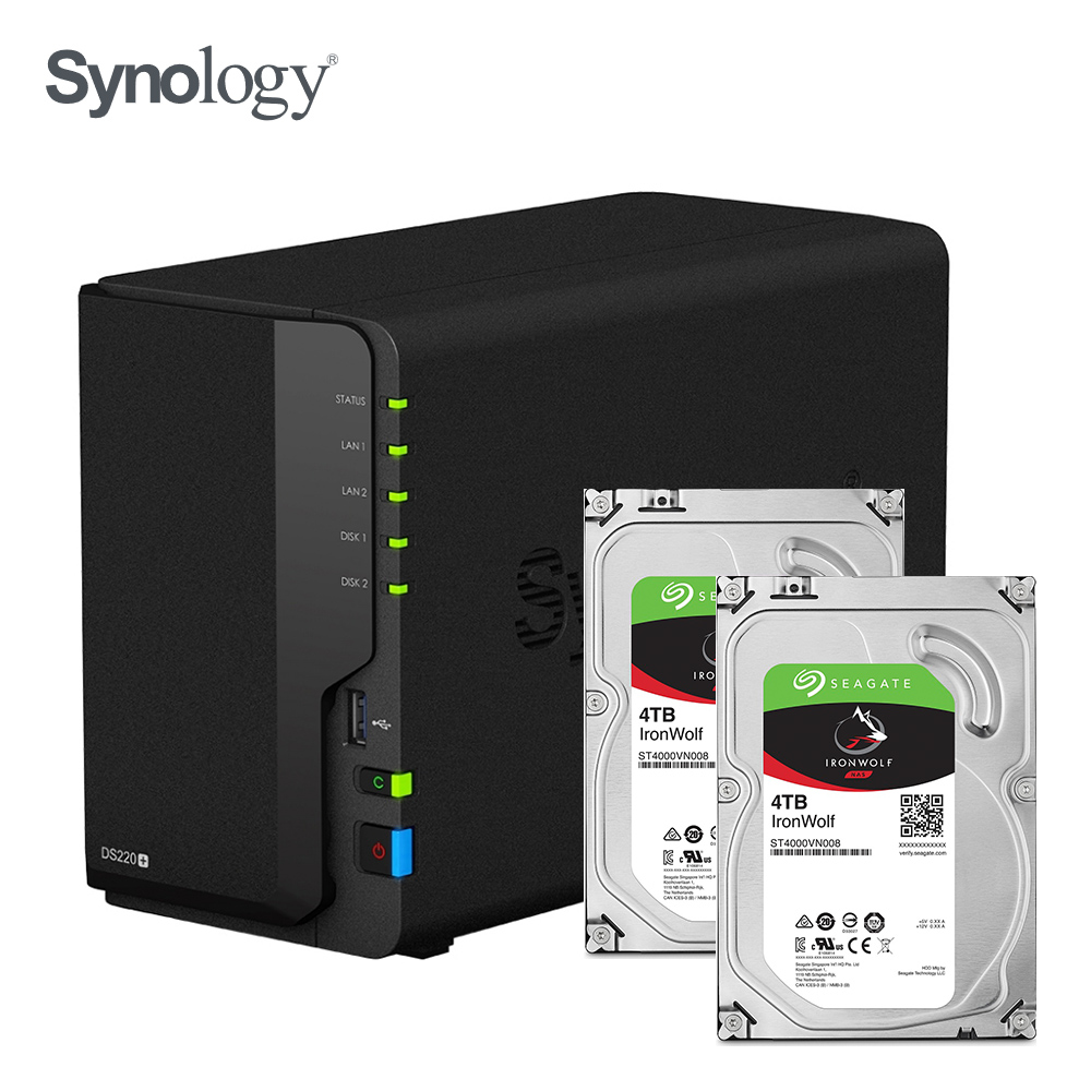 【組合商品】Synology DS220+ 網路儲存伺服器+Seagate 4TB NAS硬碟*2