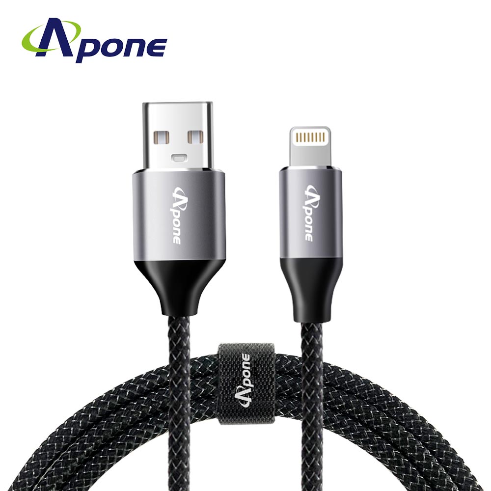 【Apone】USB A to Lightning 傳輸充電線-1.5M 黑