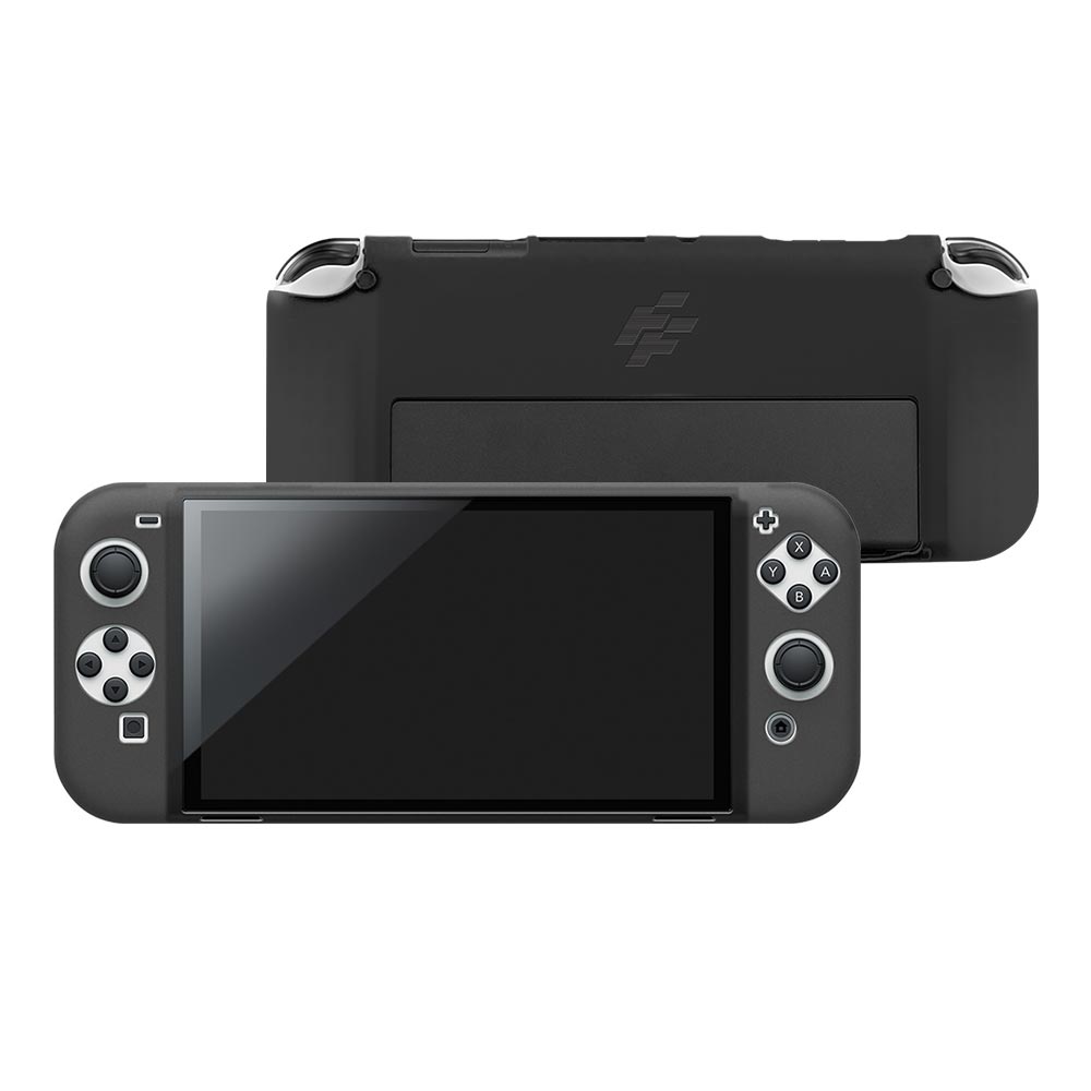 【NS 周邊】Switch OLED 主機矽膠背面開窗保護套-黑