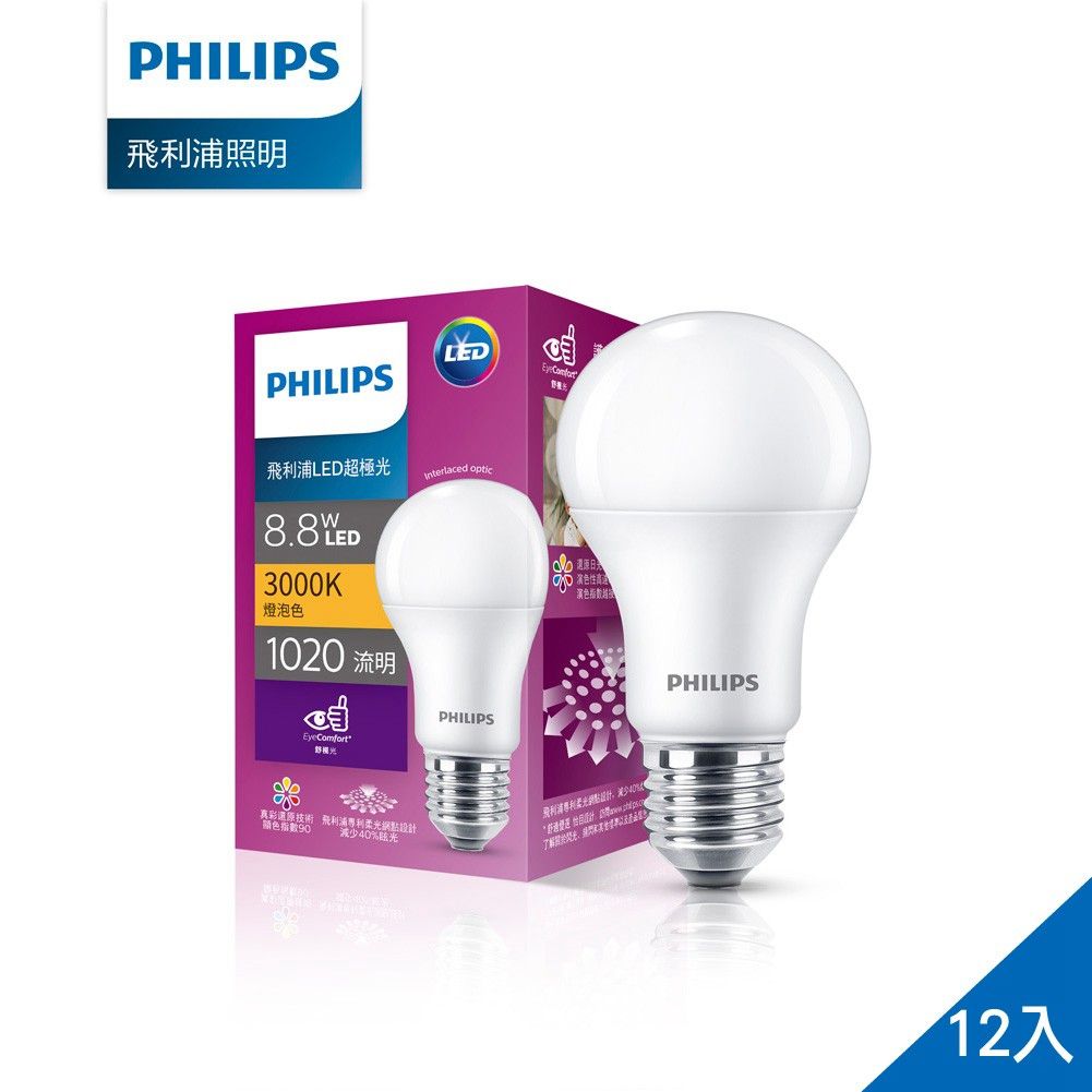 【Philips 飛利浦】超極光真彩版 8.8W/1020流明 LED燈泡-燈泡色3000K (PL04N)-12