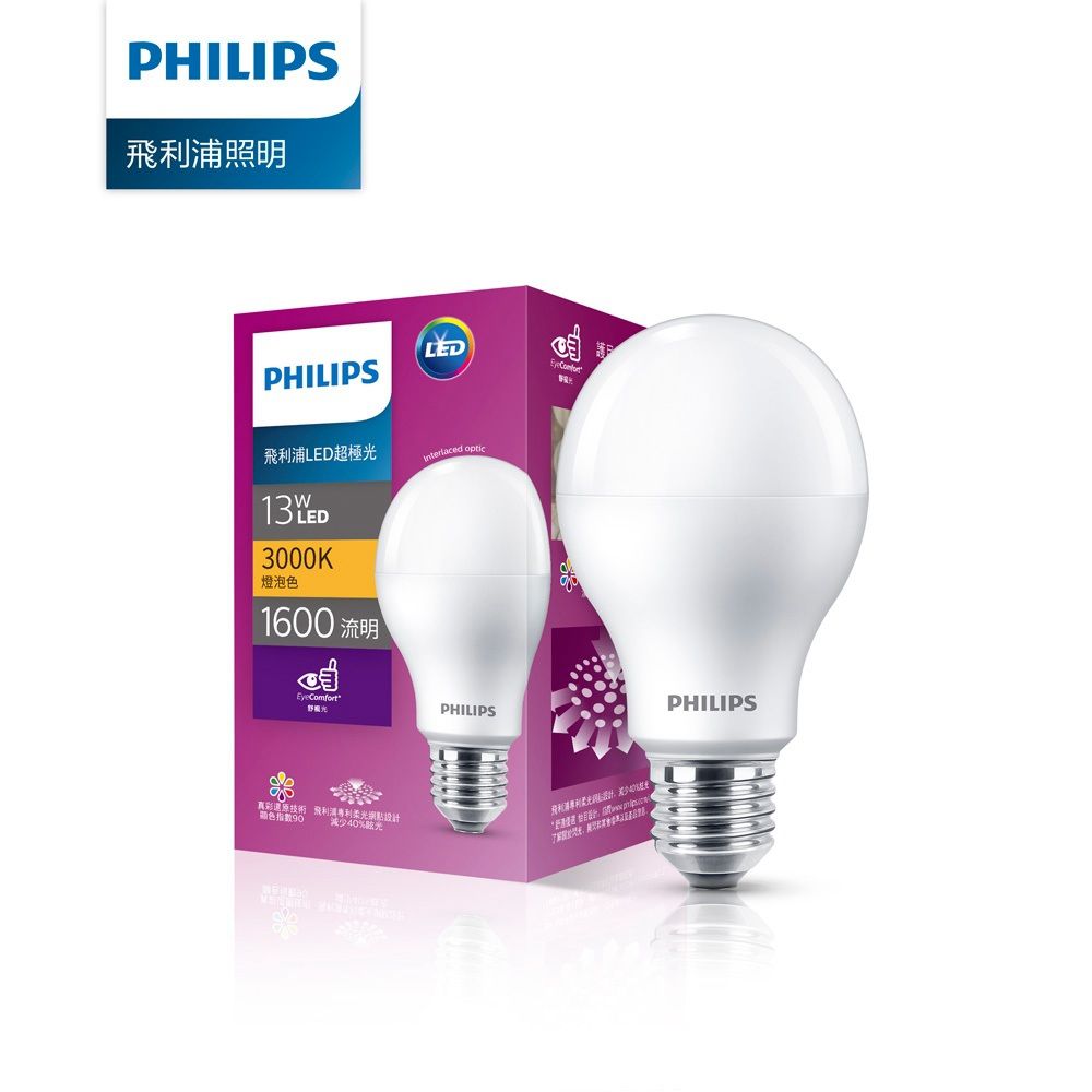 【Philips 飛利浦】超極光真彩版 13W/1600流明 LED燈泡-燈泡色3000K (PL10N)