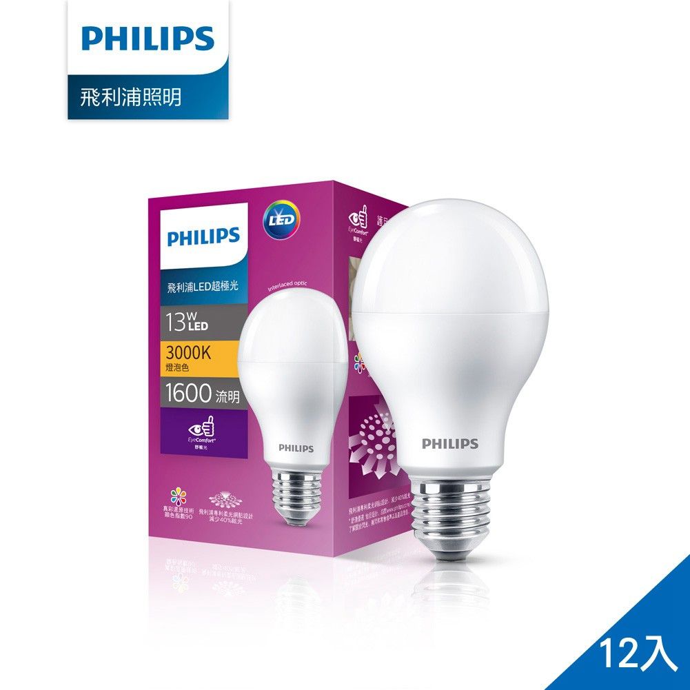 【Philips 飛利浦】超極光真彩版 13W/1600流明 LED燈泡-燈泡色3000K (PL10N)-12