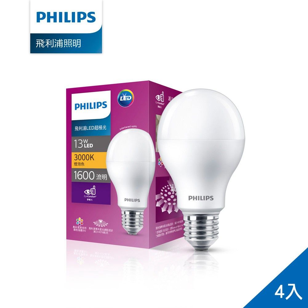 【Philips 飛利浦】超極光真彩版 13W/1600流明 LED燈泡-燈泡色3000K (PL10N)-4