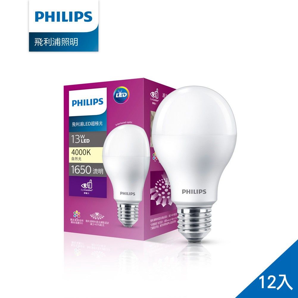 【Philips 飛利浦】超極光真彩版 13W/1650流明 LED燈泡-自然光4000K (PL11N)-12