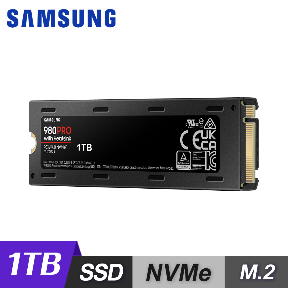 【SAMSUNG 三星】980 PRO 1TB 含散熱片 NVMe M.2 2280 PCIe 固態硬碟