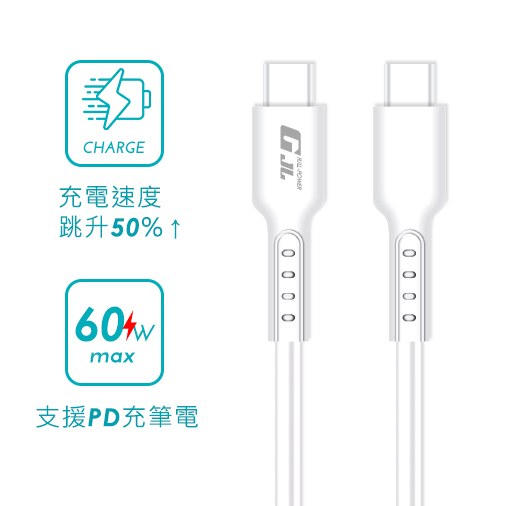 【GJL】Type C to Type C 快充線 PD60W 白色 / 1M