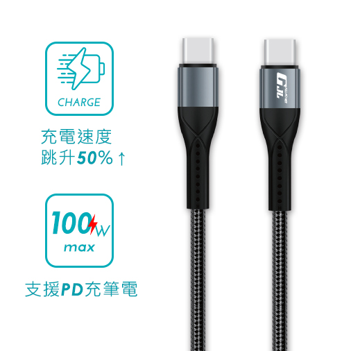 【GJL】Type C to Type C 快充線 PD100W 灰色 / 1M