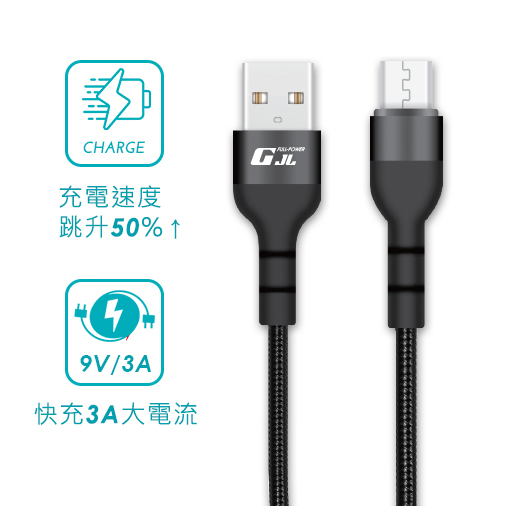 【GJL】MICRO USB 充電線 黑色 / 1M