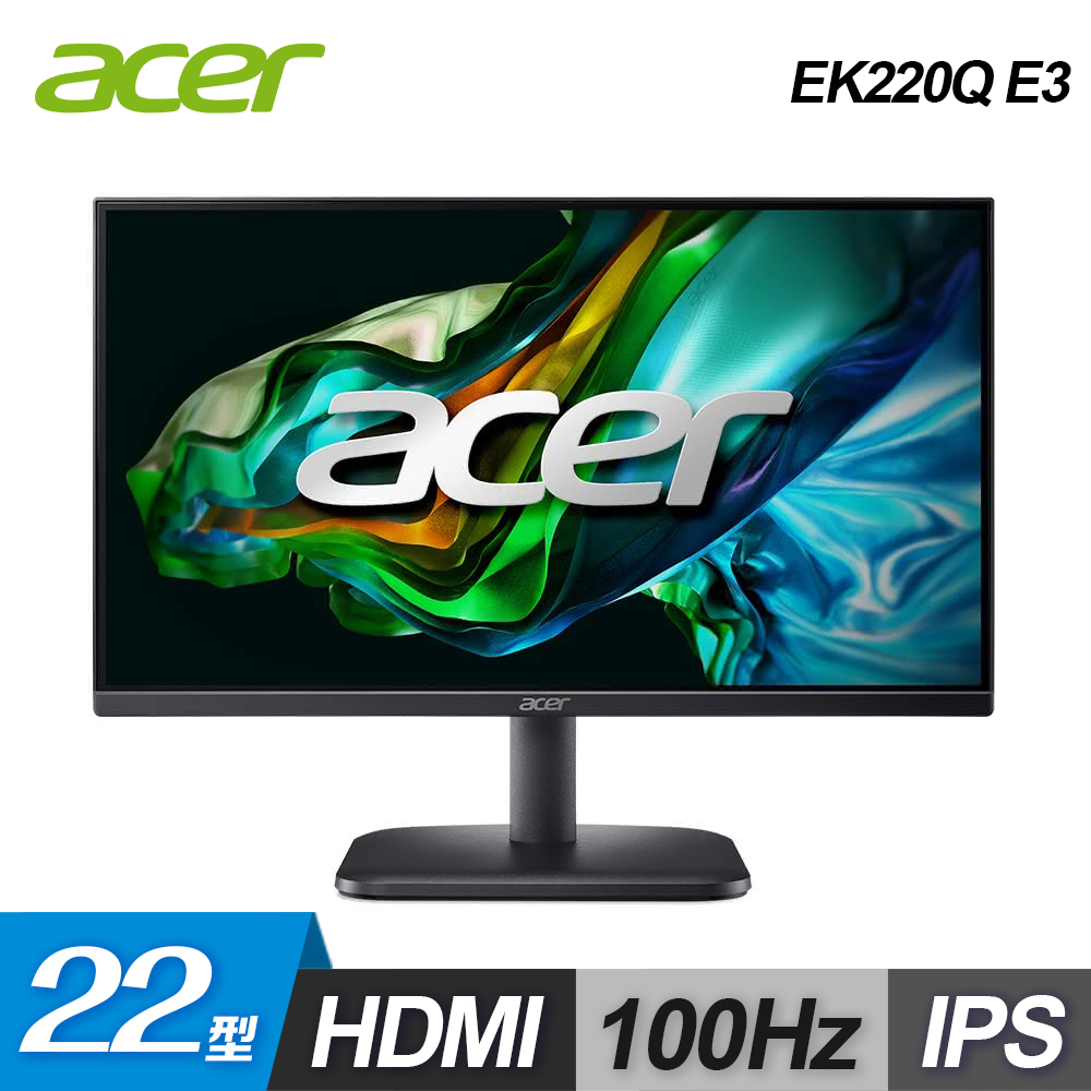 【Acer 宏碁】EK220Q E3 22型 IPS 100Hz抗閃螢幕