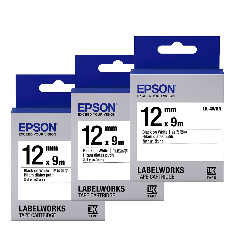 【EPSON 愛普生】標籤帶 LK-4WBN 白底黑字 三入組