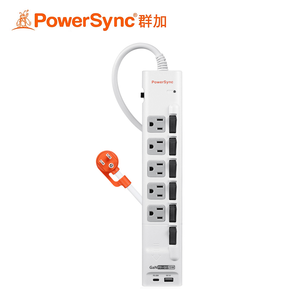 【PowerSync 群加】6開5插GaN快充防雷擊延長線-1.8M