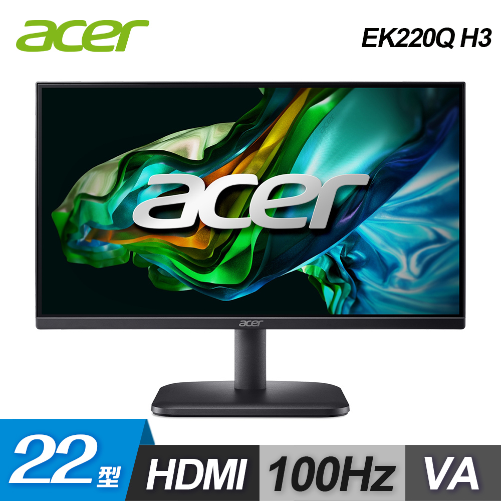 【Acer 宏碁】EK220Q H3 22型VA 抗閃螢幕