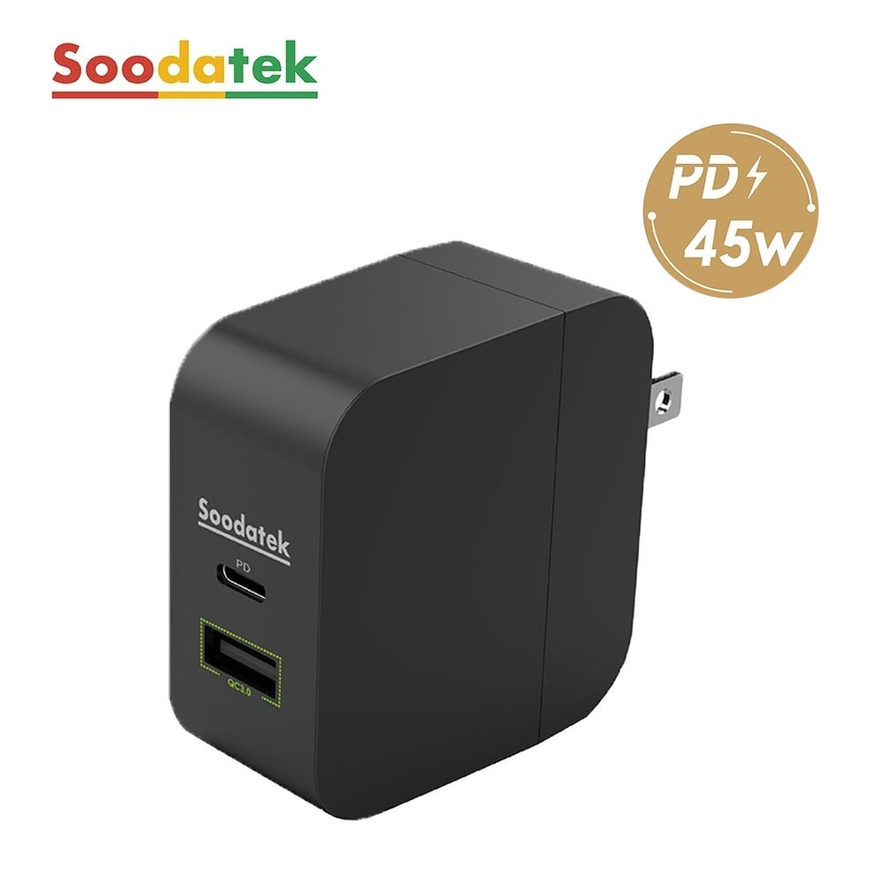 【Soodatek】雙孔45W PD 快速旅充-黑