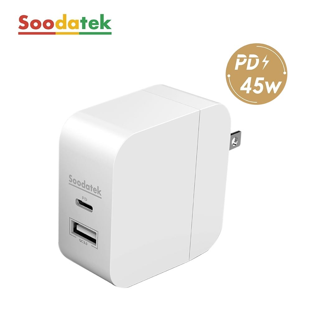 【Soodatek】雙孔45W PD 快速旅充-白