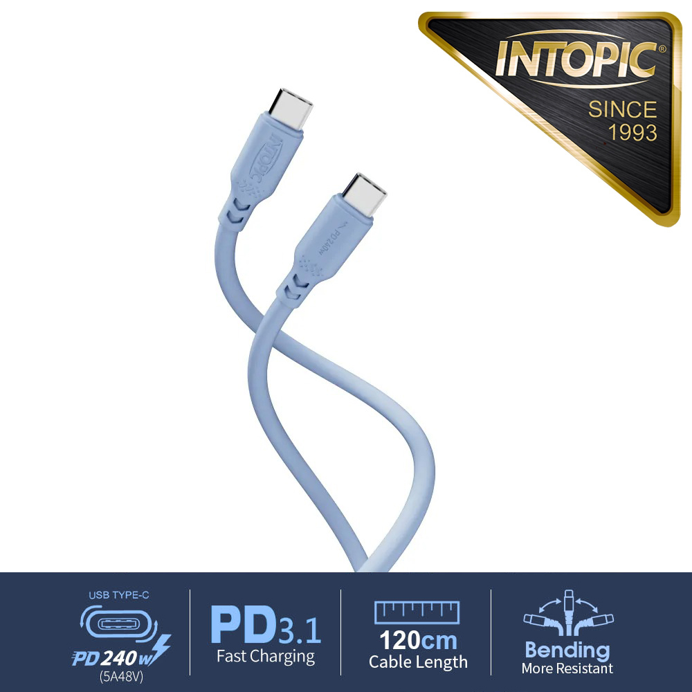 【INTOPIC 廣鼎】Type-C 矽膠充電傳輸線 CB-CTC-35 / 藍色