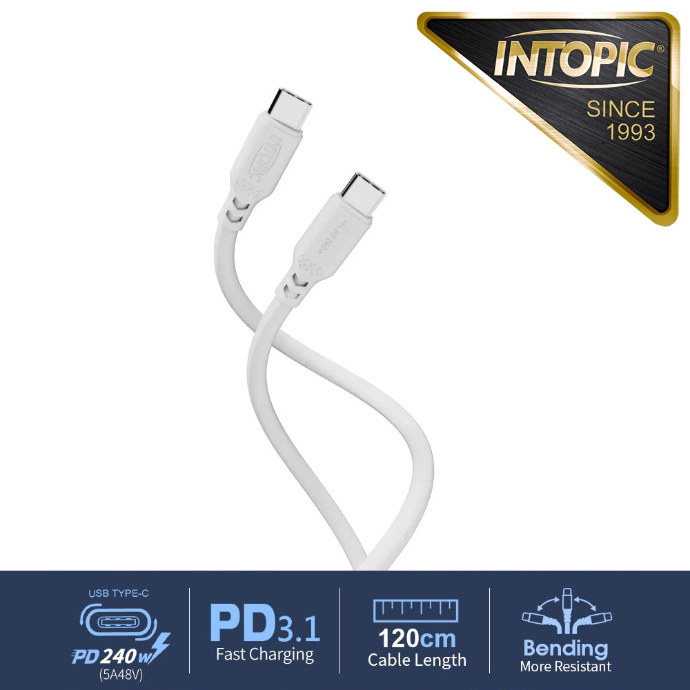 【INTOPIC 廣鼎】Type-C 矽膠充電傳輸線 CB-CTC-35 / 白色