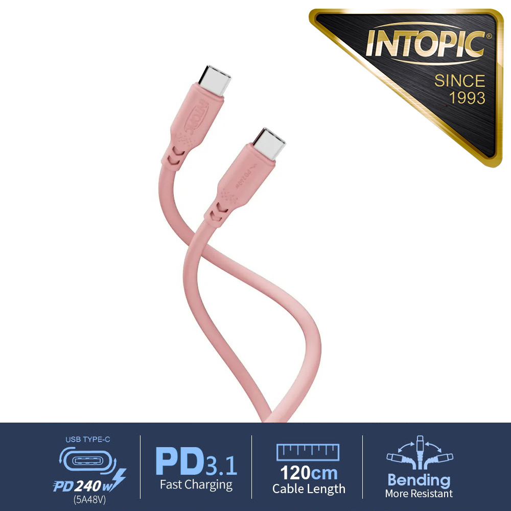 【INTOPIC 廣鼎】Type-C 矽膠充電傳輸線 CB-CTC-35 / 粉色
