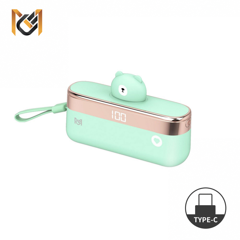 【MCK】Type-C 口袋迷你直插式行動電源 5000mah｜綠色小熊