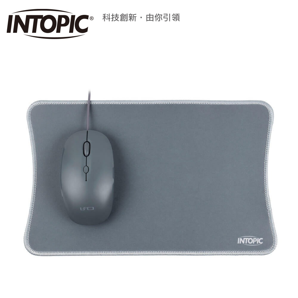 【INTOPIC 廣鼎】MSP-111 飛碟光學有線滑鼠鼠墊組 經典灰