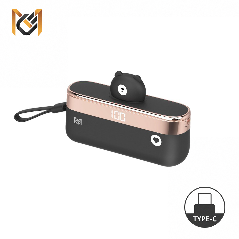 【MCK】Type-C 口袋迷你直插式行動電源 5000mah｜黑色小熊
