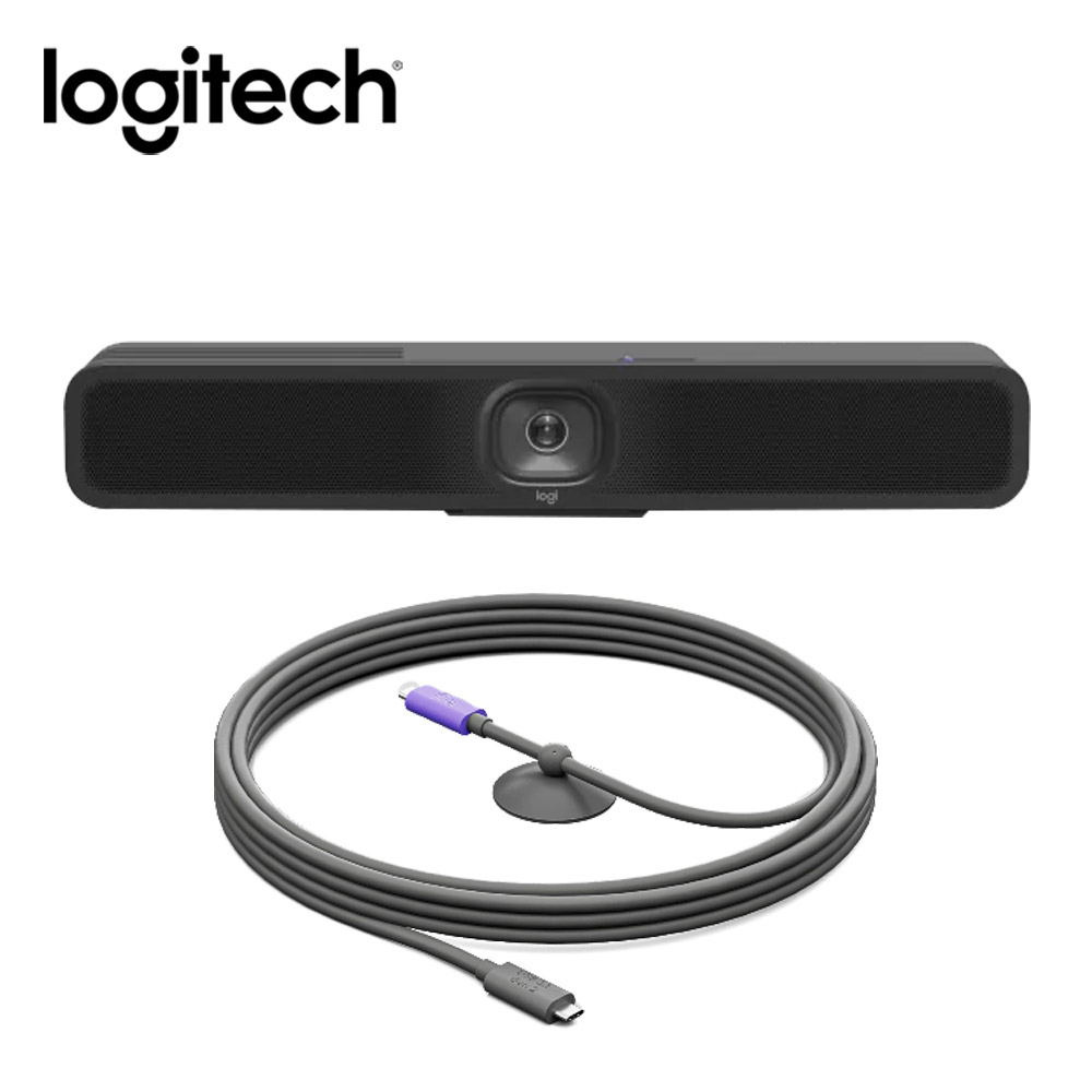 【Logitech 羅技】MeetUp 2 視訊會議攝影機 石墨灰+主動式USB延長線 5M