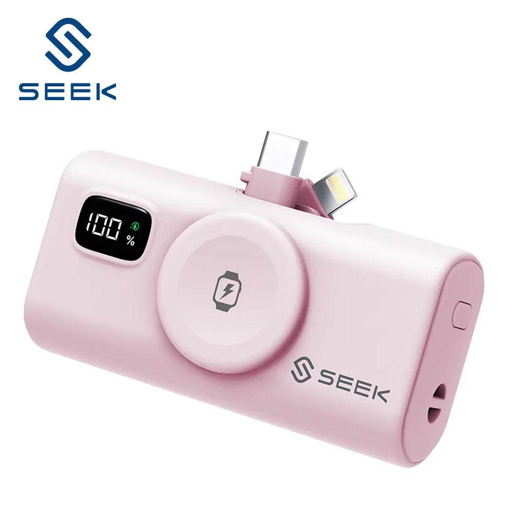 【SEEK】PW-517 三合一迷你快充口袋電源 5000mAh 粉色