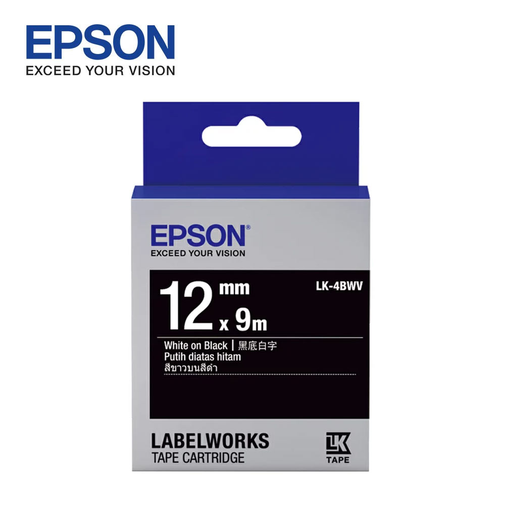 【EPSON】LK-4BWV S654415 標籤帶(黑底系列)黑底白字12mm