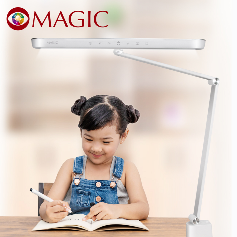【MAGIC】MA628 大視界LED雙臂夾燈 夾式-時尚銀