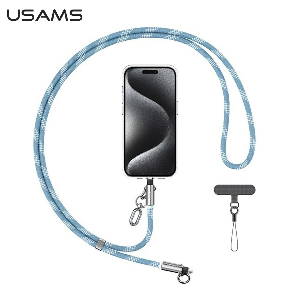 【USAMS】Type-C To Lightning 30W 手機掛繩線 藍色 1.2M