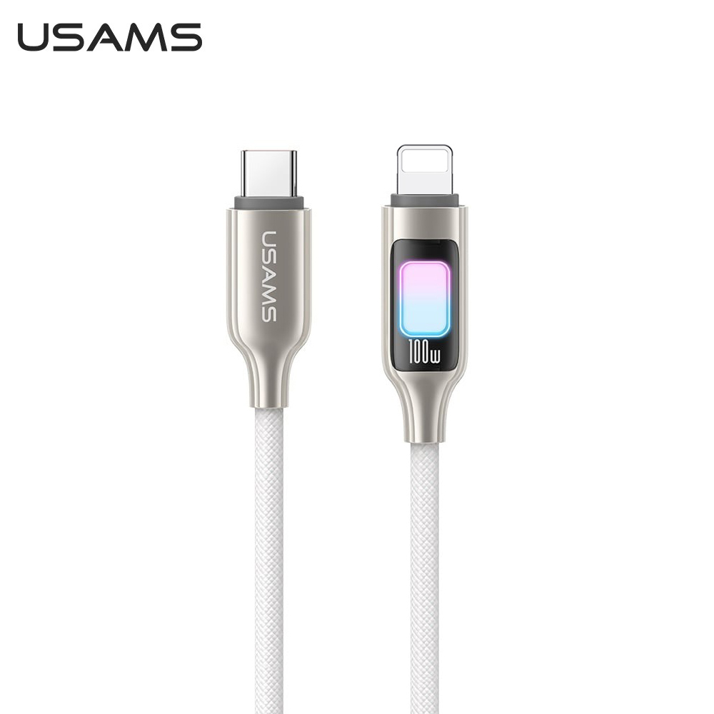 【USAMS】Type-C To Lightning 30W 七彩燈數據線 鈦色 1.2M