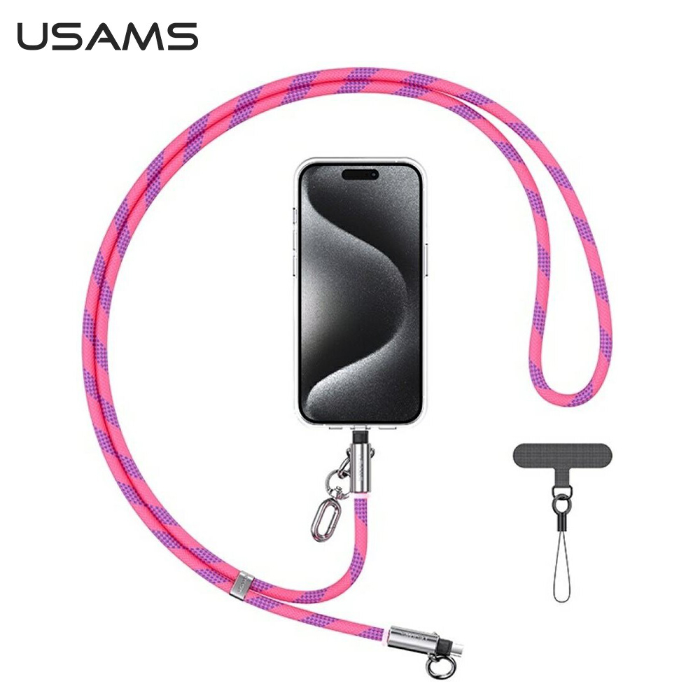 【USAMS】Type-C 60W 手機掛繩充電線 粉色 1.2M