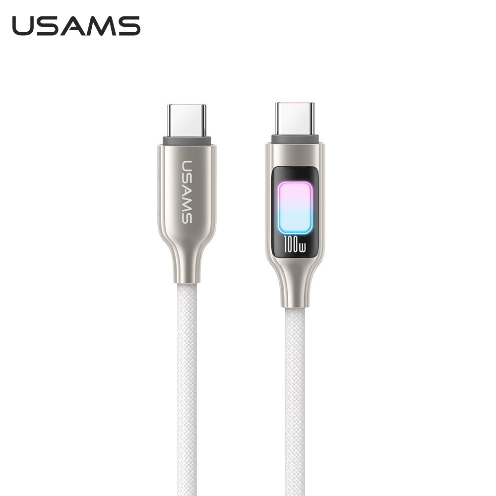 【USAMS】Type-C 100W 七彩燈數據線 鈦色 1.2M