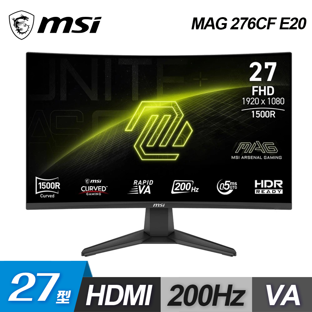 【MSI 微星】MAG 276CF E20 27型 VA FHD 200Hz 曲面電競螢幕