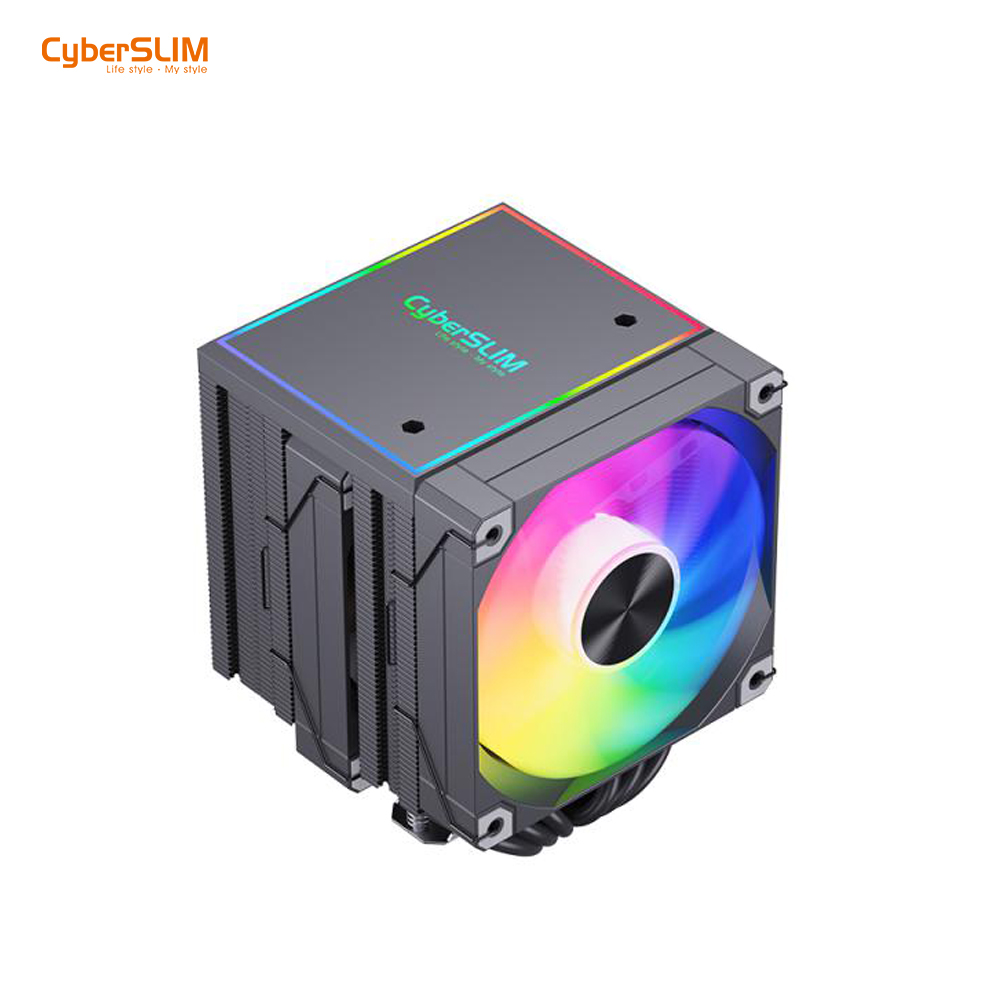 【CyberSLIM】CS120 TURBO ARGB 6導管雙塔雙風扇 CPU 散熱器 黑色