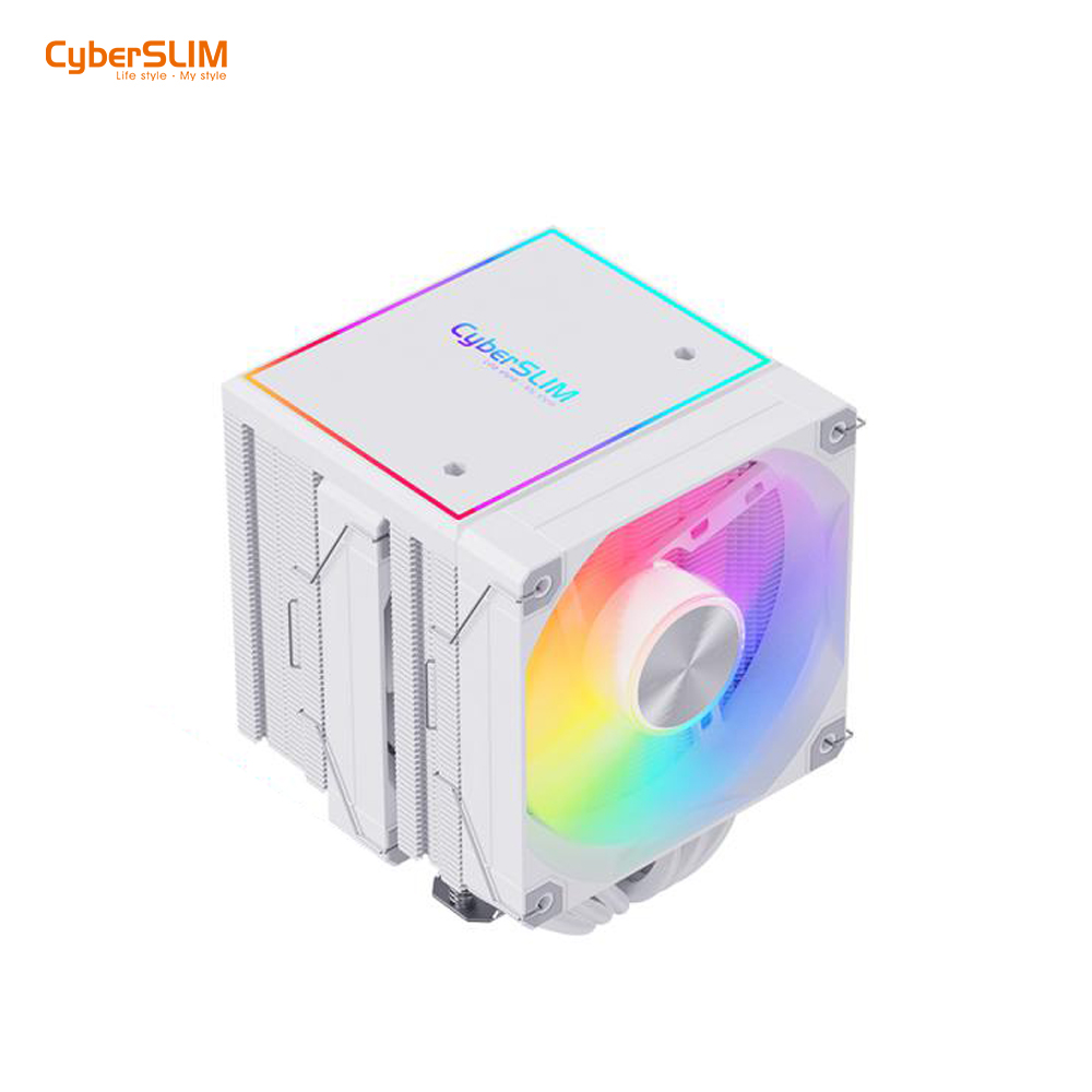 【CyberSLIM】CS120 TURBO ARGB 6導管雙塔雙風扇 CPU 散熱器 白色