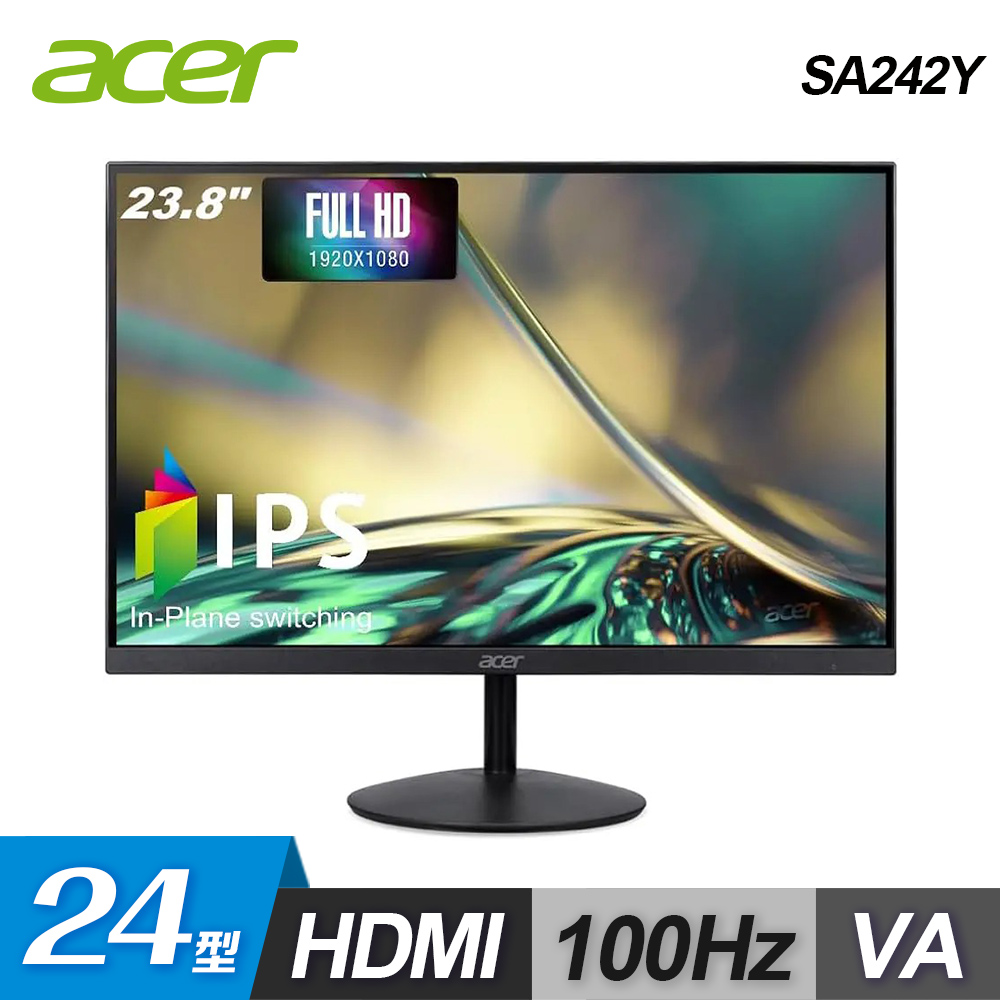 【Acer 宏碁】SA242Y 24型 FHD VA 超薄美型螢幕