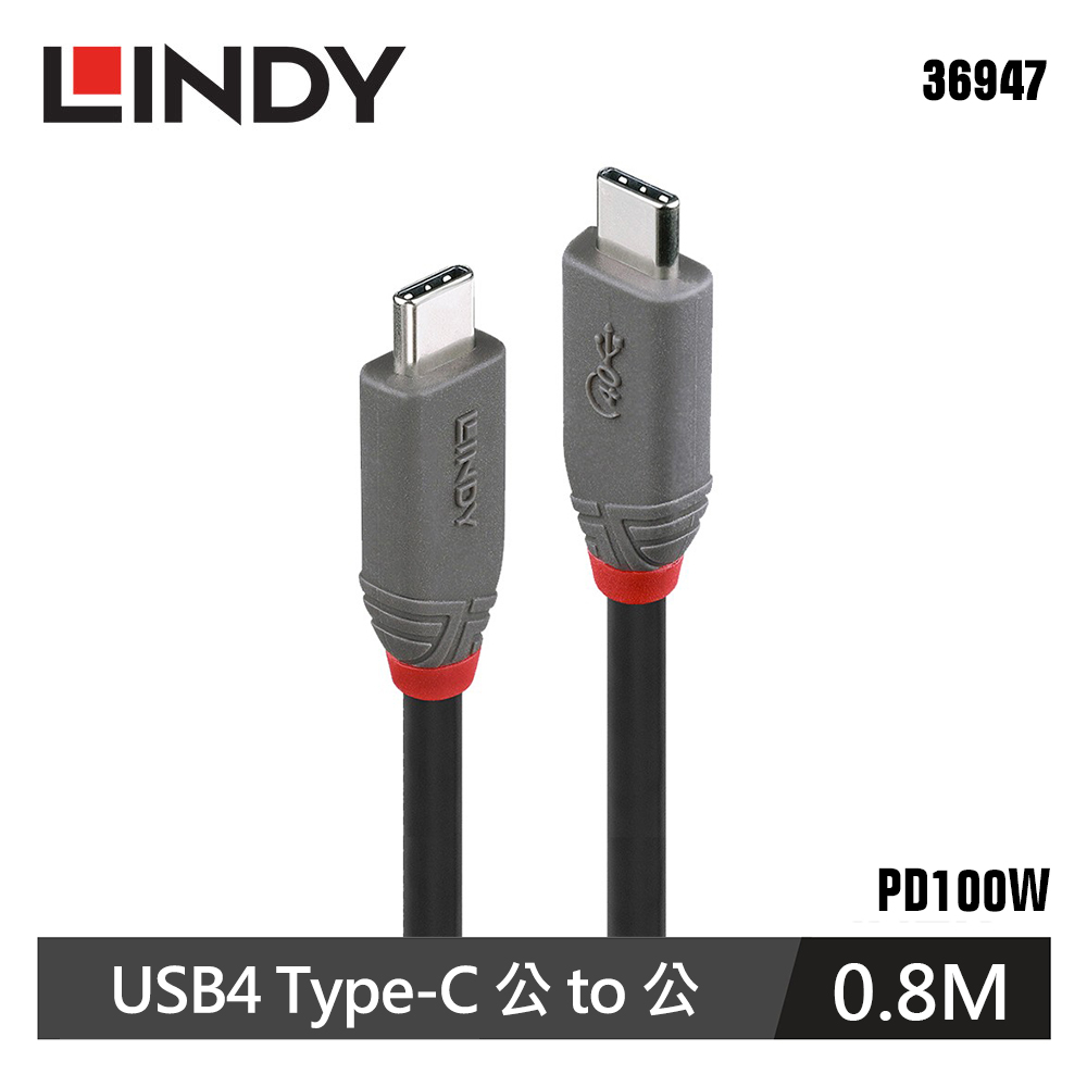 【LINDY 林帝】Type C-C USB4 傳輸線+PD智能電流晶片 0.8M